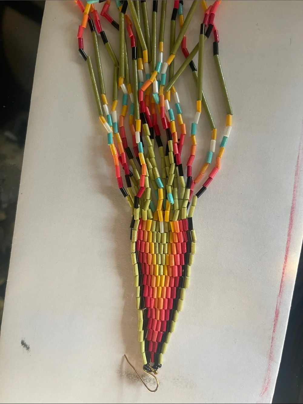 Handmade Multicolor Seed Bead Fringe Earrings - Pink, Green & Yellow